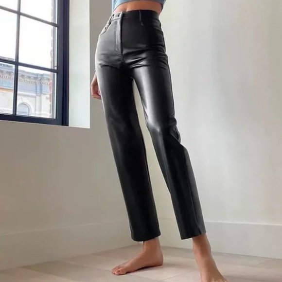Aritzia Wilifred Vegan Leather Melina Pant High Waist Biker Celeb Goth Mobwife-0 - Picture 13 of 14